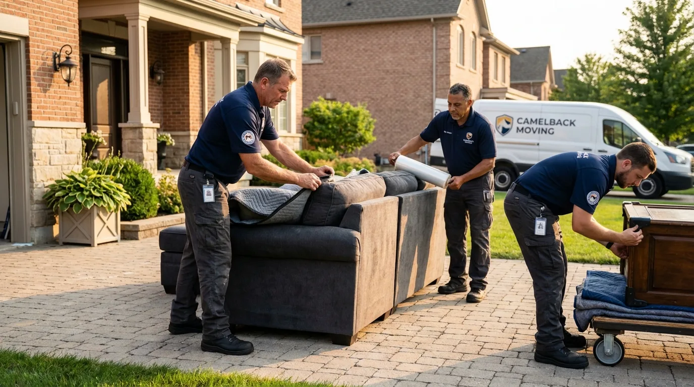 Large estate moving crew wrapping furniture in Williston, ND